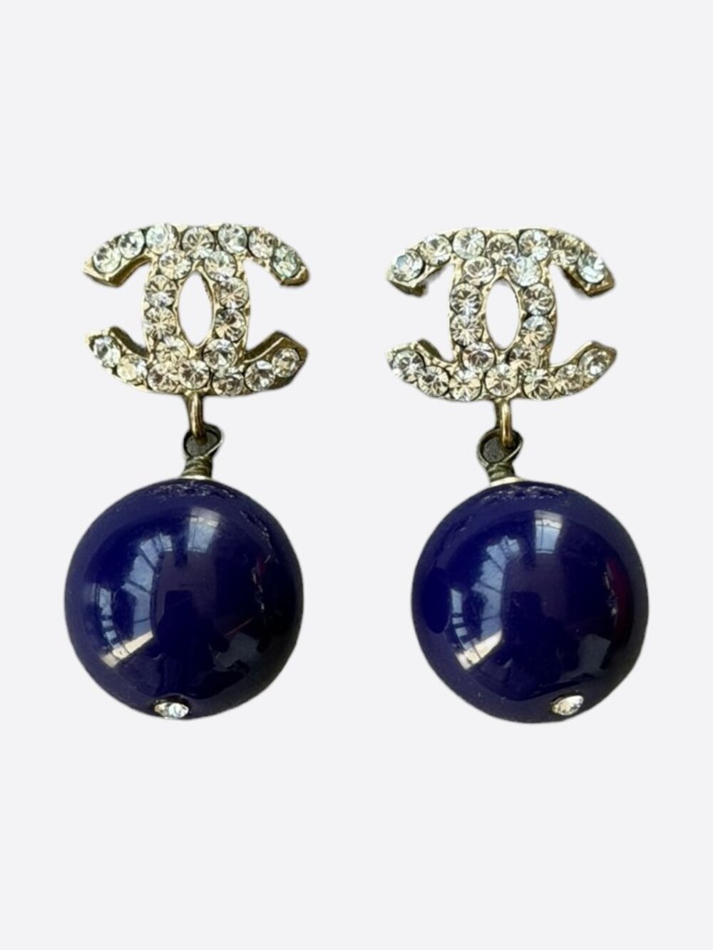 Chanel Blue & Crystal CC Logo Bead Earrings